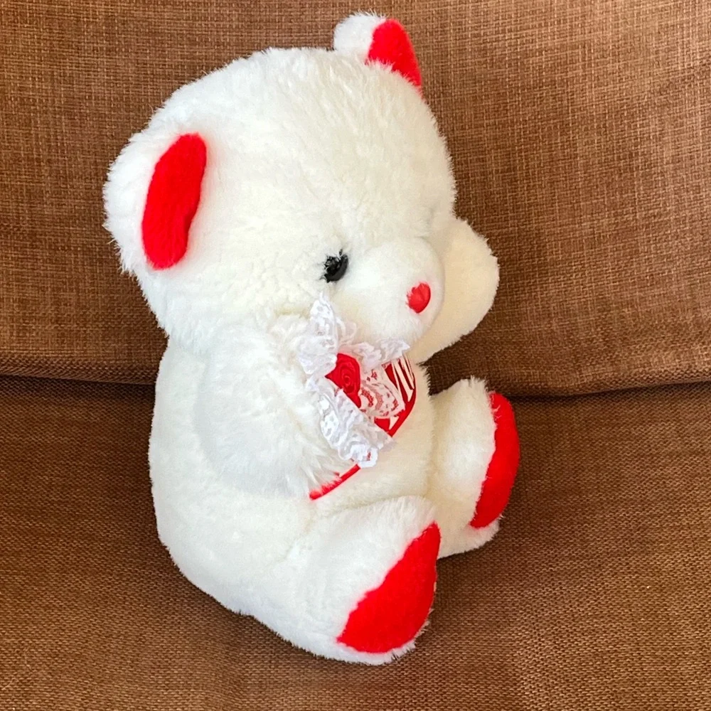 Vtg Dan Dee Be Mine Teddy Bear Plush Stuffed Animal Lace Satin Rose White Red